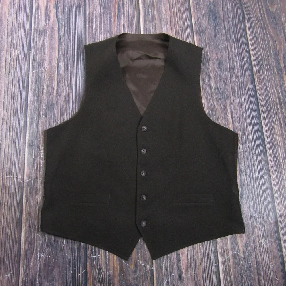 Suit Vest Mens M Black Solid 3 Piece Belted Formal Waistcoat Wedding Business‎